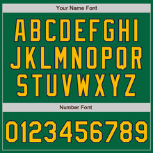 Load image into Gallery viewer, Custom Kelly Green Gold-Navy Bomber Full-Snap Varsity Letterman Jacket