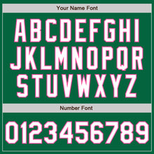 Load image into Gallery viewer, Custom Kelly Green White-Pink Bomber Full-Snap Varsity Letterman Jacket