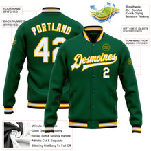 Load image into Gallery viewer, Custom Kelly Green White-Gold Bomber Full-Snap Varsity Letterman Jacket