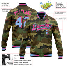Load image into Gallery viewer, Custom Camo Light Blue Black-Pink Bomber Full-Snap Varsity Letterman Salute To Service Jacket