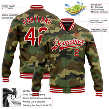 Load image into Gallery viewer, Custom Camo Red-White Bomber Full-Snap Varsity Letterman Salute To Service Jacket