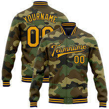 Load image into Gallery viewer, Custom Camo Gold-Navy Bomber Full-Snap Varsity Letterman Salute To Service Jacket