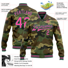 Load image into Gallery viewer, Custom Camo Pink-Kelly Green Bomber Full-Snap Varsity Letterman Salute To Service Jacket