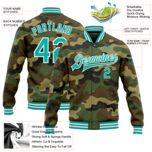 Load image into Gallery viewer, Custom Camo Aqua-White Bomber Full-Snap Varsity Letterman Salute To Service Jacket
