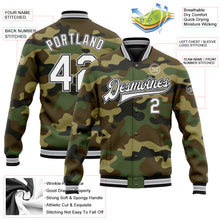 Load image into Gallery viewer, Custom Camo White Black-Gray Bomber Full-Snap Varsity Letterman Salute To Service Jacket
