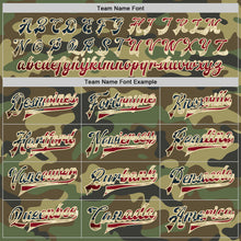 Load image into Gallery viewer, Custom Camo Vintage USA Flag City Cream Crimson-Black Bomber Full-Snap Varsity Letterman Salute To Service Jacket