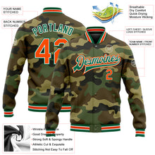 Load image into Gallery viewer, Custom Camo Orange-Kelly Green Bomber Full-Snap Varsity Letterman Salute To Service Jacket