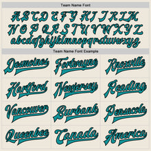 Load image into Gallery viewer, Custom Cream Teal-Black Bomber Full-Snap Varsity Letterman Jacket
