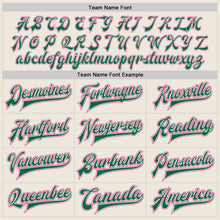 Load image into Gallery viewer, Custom Cream Pink-Kelly Green Bomber Full-Snap Varsity Letterman Jacket