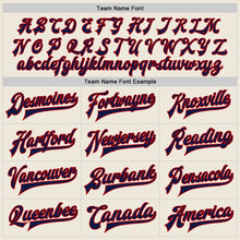 Load image into Gallery viewer, Custom Cream Navy-Red Bomber Full-Snap Varsity Letterman Jacket