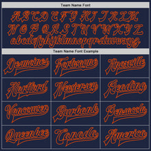 Load image into Gallery viewer, Custom Navy Orange Bomber Full-Snap Varsity Letterman Jacket