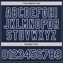 Load image into Gallery viewer, Custom Navy White-Light Blue Bomber Full-Snap Varsity Letterman Jacket