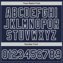 Load image into Gallery viewer, Custom Navy White-Gray Bomber Full-Snap Varsity Letterman Jacket