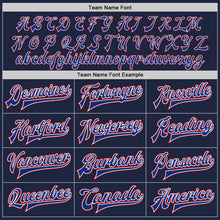 Load image into Gallery viewer, Custom Navy Royal-Red Bomber Full-Snap Varsity Letterman Jacket