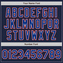 Load image into Gallery viewer, Custom Navy Royal-Red Bomber Full-Snap Varsity Letterman Jacket