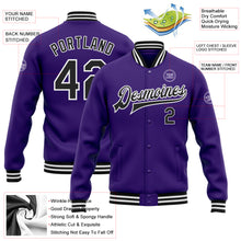 Load image into Gallery viewer, Custom Purple Black-White Bomber Full-Snap Varsity Letterman Jacket