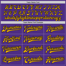 Load image into Gallery viewer, Custom Purple Gold-Black Bomber Full-Snap Varsity Letterman Jacket