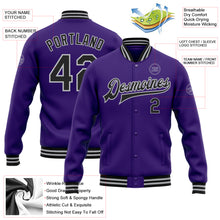 Load image into Gallery viewer, Custom Purple Black-Gray Bomber Full-Snap Varsity Letterman Jacket