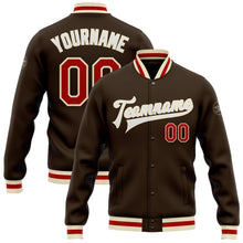 Load image into Gallery viewer, Custom Brown Red-Cream Bomber Full-Snap Varsity Letterman Jacket
