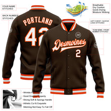 Load image into Gallery viewer, Custom Brown White-Orange Bomber Full-Snap Varsity Letterman Jacket