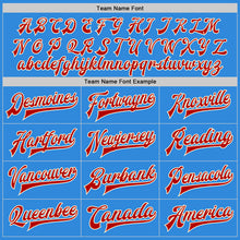 Load image into Gallery viewer, Custom Powder Blue Red-Cream Bomber Full-Snap Varsity Letterman Jacket