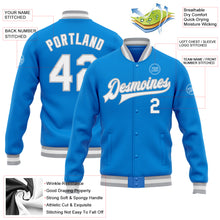 Load image into Gallery viewer, Custom Powder Blue White-Gray Bomber Full-Snap Varsity Letterman Jacket
