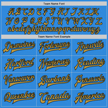Load image into Gallery viewer, Custom Powder Blue Old Gold-Black Bomber Full-Snap Varsity Letterman Jacket
