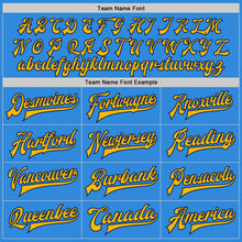 Load image into Gallery viewer, Custom Powder Blue Gold-Navy Bomber Full-Snap Varsity Letterman Jacket