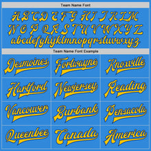 Load image into Gallery viewer, Custom Powder Blue Royal-Yellow Bomber Full-Snap Varsity Letterman Jacket