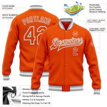 Load image into Gallery viewer, Custom Orange White-Gray Bomber Full-Snap Varsity Letterman Jacket