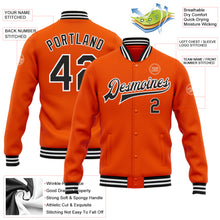 Load image into Gallery viewer, Custom Orange Black-White Bomber Full-Snap Varsity Letterman Jacket