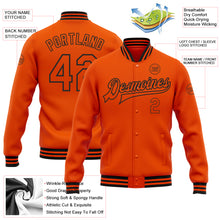 Load image into Gallery viewer, Custom Orange Black Bomber Full-Snap Varsity Letterman Jacket