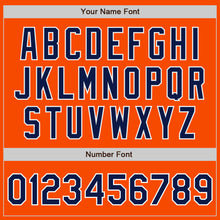 Load image into Gallery viewer, Custom Orange Navy-White Bomber Full-Snap Varsity Letterman Jacket