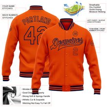 Load image into Gallery viewer, Custom Orange Navy Bomber Full-Snap Varsity Letterman Jacket