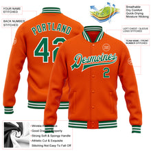 Load image into Gallery viewer, Custom Orange Kelly Green-White Bomber Full-Snap Varsity Letterman Jacket