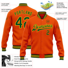 Load image into Gallery viewer, Custom Orange Green-Gold Bomber Full-Snap Varsity Letterman Jacket