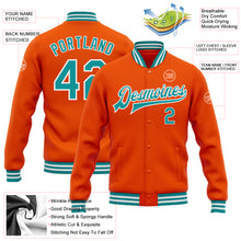 Load image into Gallery viewer, Custom Orange Teal-White Bomber Full-Snap Varsity Letterman Jacket