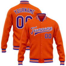 Load image into Gallery viewer, Custom Orange Purple-White Bomber Full-Snap Varsity Letterman Jacket