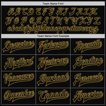Load image into Gallery viewer, Custom Black Old Gold Pinstripe Old Gold Bomber Full-Snap Varsity Letterman Jacket