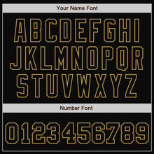 Load image into Gallery viewer, Custom Black Old Gold Pinstripe Old Gold Bomber Full-Snap Varsity Letterman Jacket