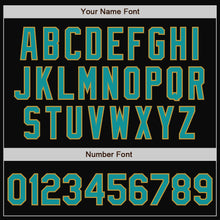 Load image into Gallery viewer, Custom Black Old Gold Pinstripe Teal Bomber Full-Snap Varsity Letterman Jacket