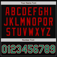 Load image into Gallery viewer, Custom Black Red Pinstripe Kelly Green-White Bomber Full-Snap Varsity Letterman Jacket