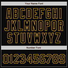 Load image into Gallery viewer, Custom Black Gold Pinstripe Gold Bomber Full-Snap Varsity Letterman Jacket