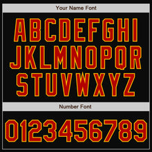 Load image into Gallery viewer, Custom Black Gold Pinstripe Red Bomber Full-Snap Varsity Letterman Jacket