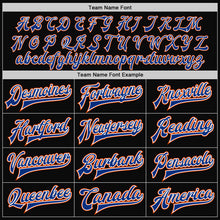 Load image into Gallery viewer, Custom Black Orange Pinstripe Royal-White Bomber Full-Snap Varsity Letterman Jacket