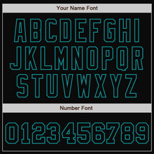 Load image into Gallery viewer, Custom Black Teal Pinstripe Teal Bomber Full-Snap Varsity Letterman Jacket