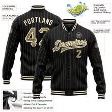 Load image into Gallery viewer, Custom Black Cream Pinstripe Camo Bomber Full-Snap Varsity Letterman Jacket