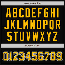 Load image into Gallery viewer, Custom Black White Pinstripe Gold Bomber Full-Snap Varsity Letterman Jacket