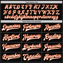 Load image into Gallery viewer, Custom Black White Pinstripe Orange Bomber Full-Snap Varsity Letterman Jacket