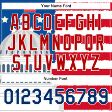 Load image into Gallery viewer, Custom White US Navy Blue Red-Royal American Flag Fashion United States Congress Building 3D Pattern Design Bomber Full-Snap Varsity Letterman Jacket